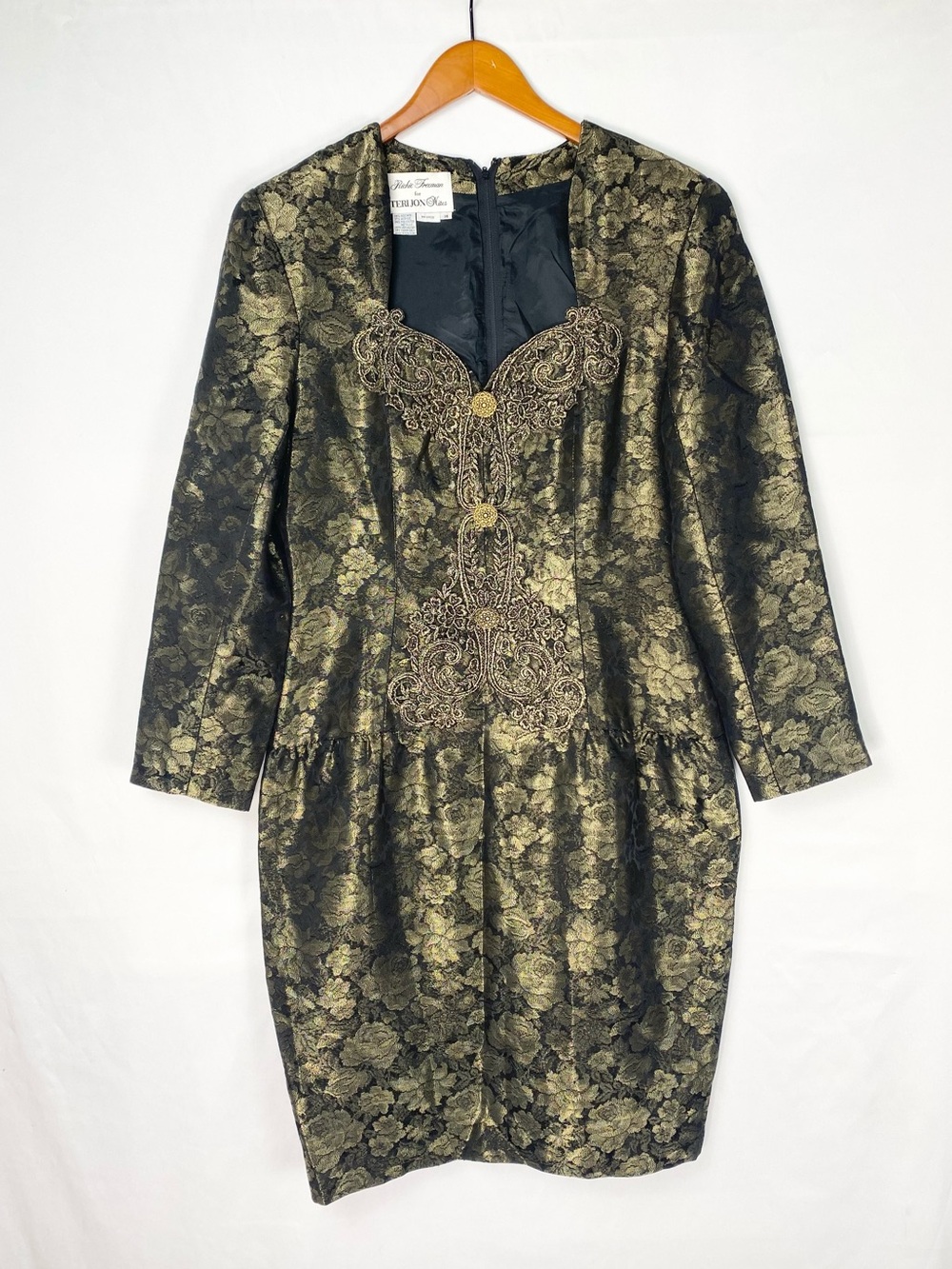 Rickie Freeman for Teri Jon Nites Metallic MIDI Dress Long Sleeve Size 14
